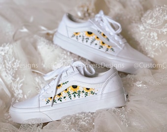 Custom Vans/Custom Sneakers Sunflower/Embroidered Vans Colorful Sunflower Garden/Custom Vans Old Skool/Custom Sunflower/Sunflower Gifts