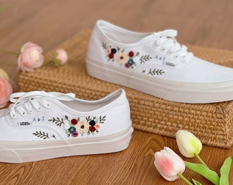 Embroidered flower vans best sale