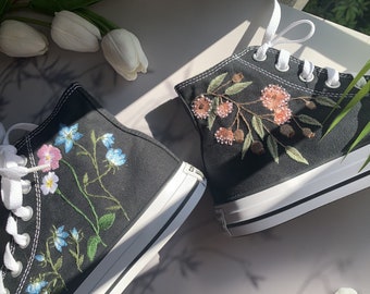 Embroidered Converse/Flower Converse/Custom Converse High Tops Flower Embroidery/Embroidered Flowers/Eucalyptus Flower Embroidery