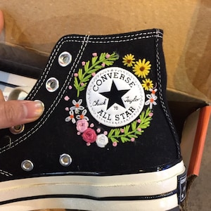 Converse High Top Embroidered Logo Custom, Embroidered Shoes Wedding Small Flower, Personalized Bridal Sneaker,Custom Wedding Sneakers