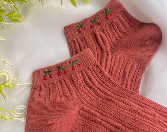 Custom Socks/Embroidered Socks/Cute Cherry Socks/Handmade Socks/Wedding Socks