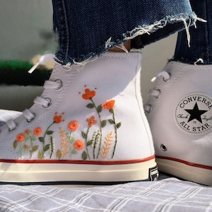 Embroidery Converse Chuck Taylor 1970s/ Embroidered converse/ Sweet Orange Flower Garden/ Converse Custom SunFlower Embroidery/ Gift For Her