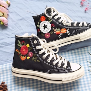 Embroidered converse/ Custom Converse Chuck Taylor 1970s/  Wedding Converse Shoes/ Shoes Embroidered With Wedding Flowers And Pumpkins