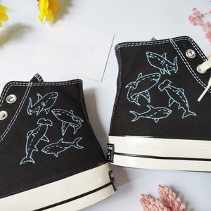Embroidered Converse/Custom Converse/Converse Chuck Taylor 1970s Converse Dolphin Embroidery Shoes/Custom Shark