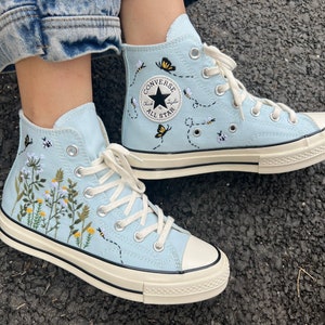 Embroidered converse/Converse High Tops Garden Of Chrysanthemums, Dandelions, Butterflies and Ladybugs/Embroidered Sneakers/Gifts For Her image 6