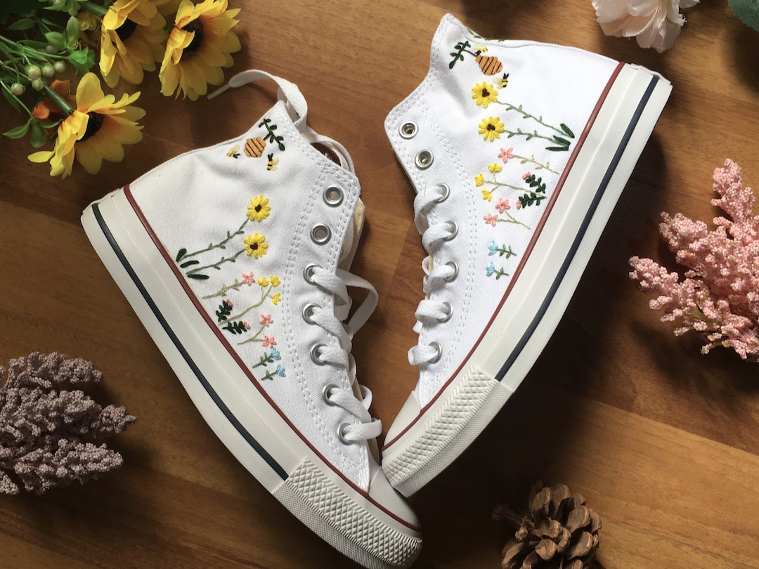 Embroidered Converse/custom Converse High Tops Bees and Sweet Sun