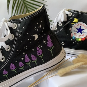 Embroidered Converse/Flower Converse/Converse Custom Lavender Embroidery/Converse High Tops Moon Embroidery/Custom Logo Name