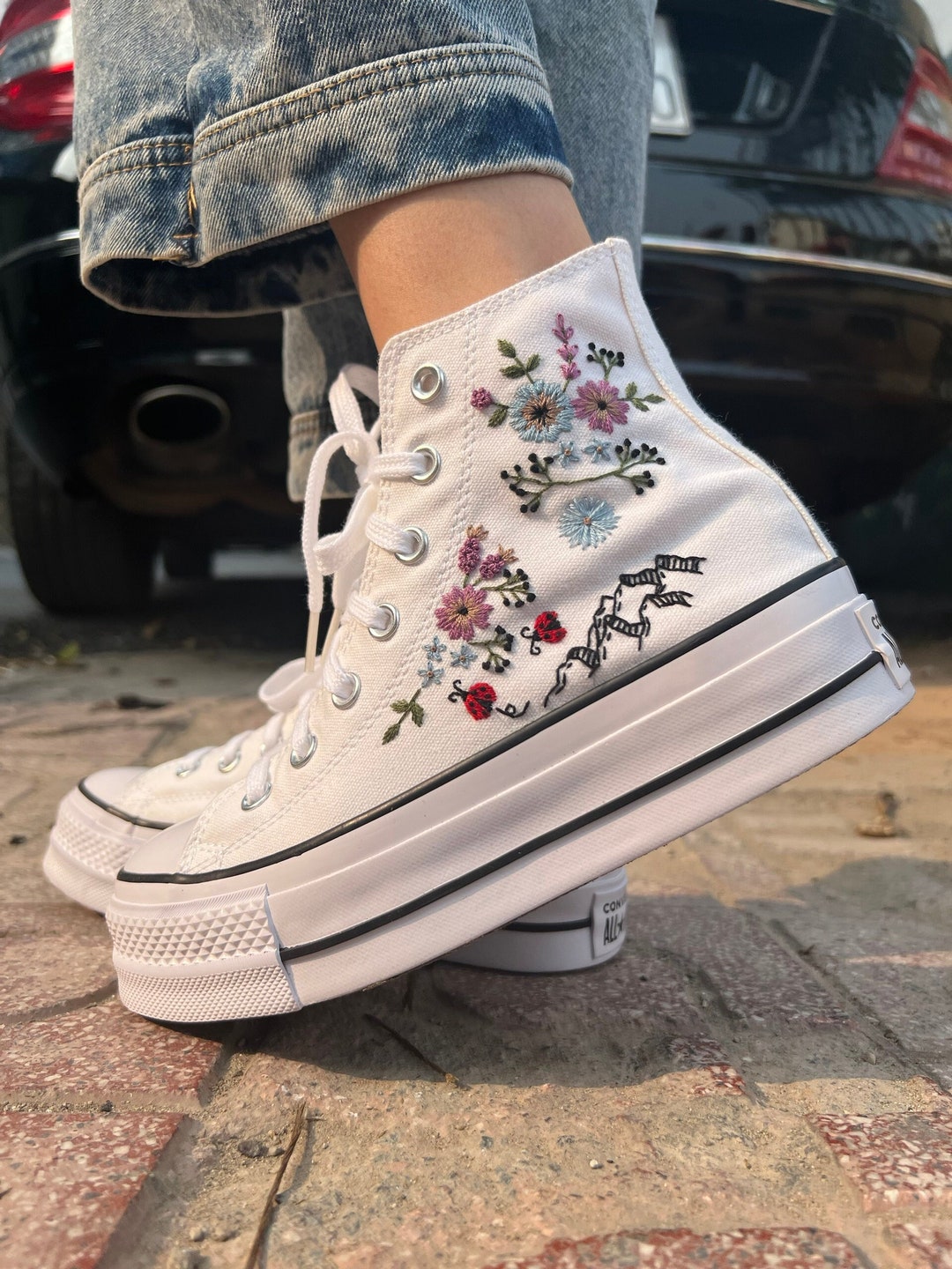 Embroidered Converse/custom Converse Platform/wedding Converse - Etsy