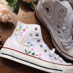 Embroidered Converse/Custom Converse High Tops Flower Embroidery/Flower Converse/Flower Girl Gift/Embroidered Flowers image 4