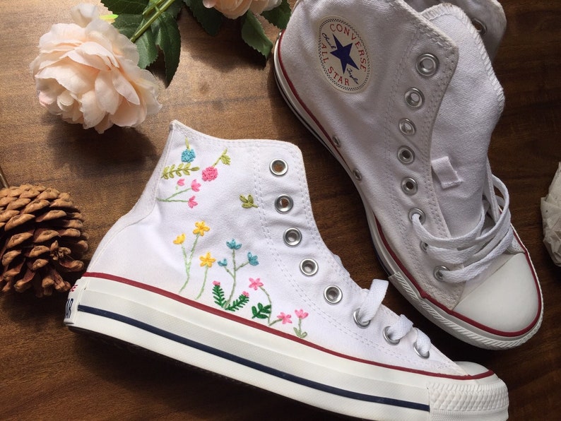 Embroidered Converse/Custom Converse High Tops Flower Embroidery/Flower Converse/Flower Girl Gift/Embroidered Flowers image 4