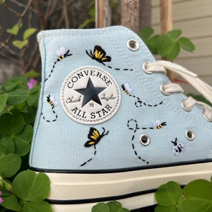 Embroidered converse/Converse High Tops Garden Of Chrysanthemums, Dandelions, Butterflies and Ladybugs/Embroidered Sneakers/Gifts For Her image 9