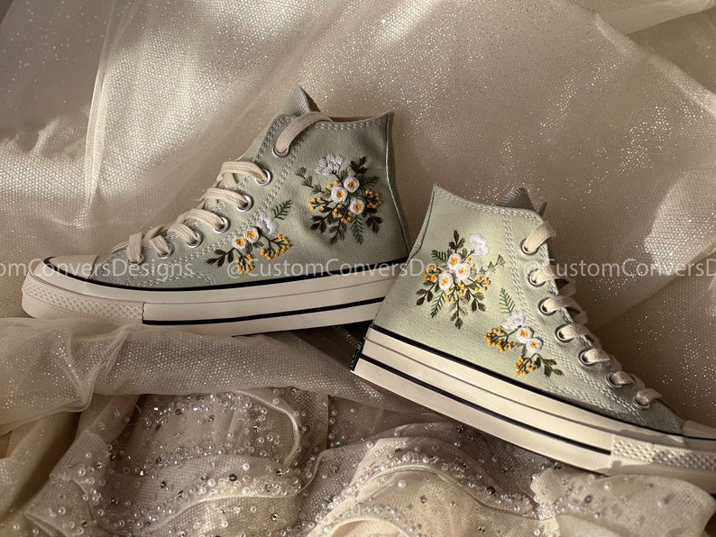 Bridal Converse/Embroidered converse/Custom Converse Chuck Taylor 1970s Floral Converse/Embroidery Logo/Wedding Converse/Converse White Rose image 3