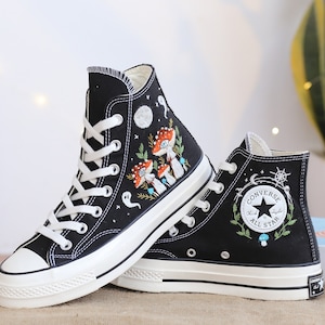 Custom Shoes Embroidered Ghosts and Mushrooms Sneakers, Custom Converse Chuck Taylor Embroidered  Mushrooms, Mushrooms Embroidered Sneakers