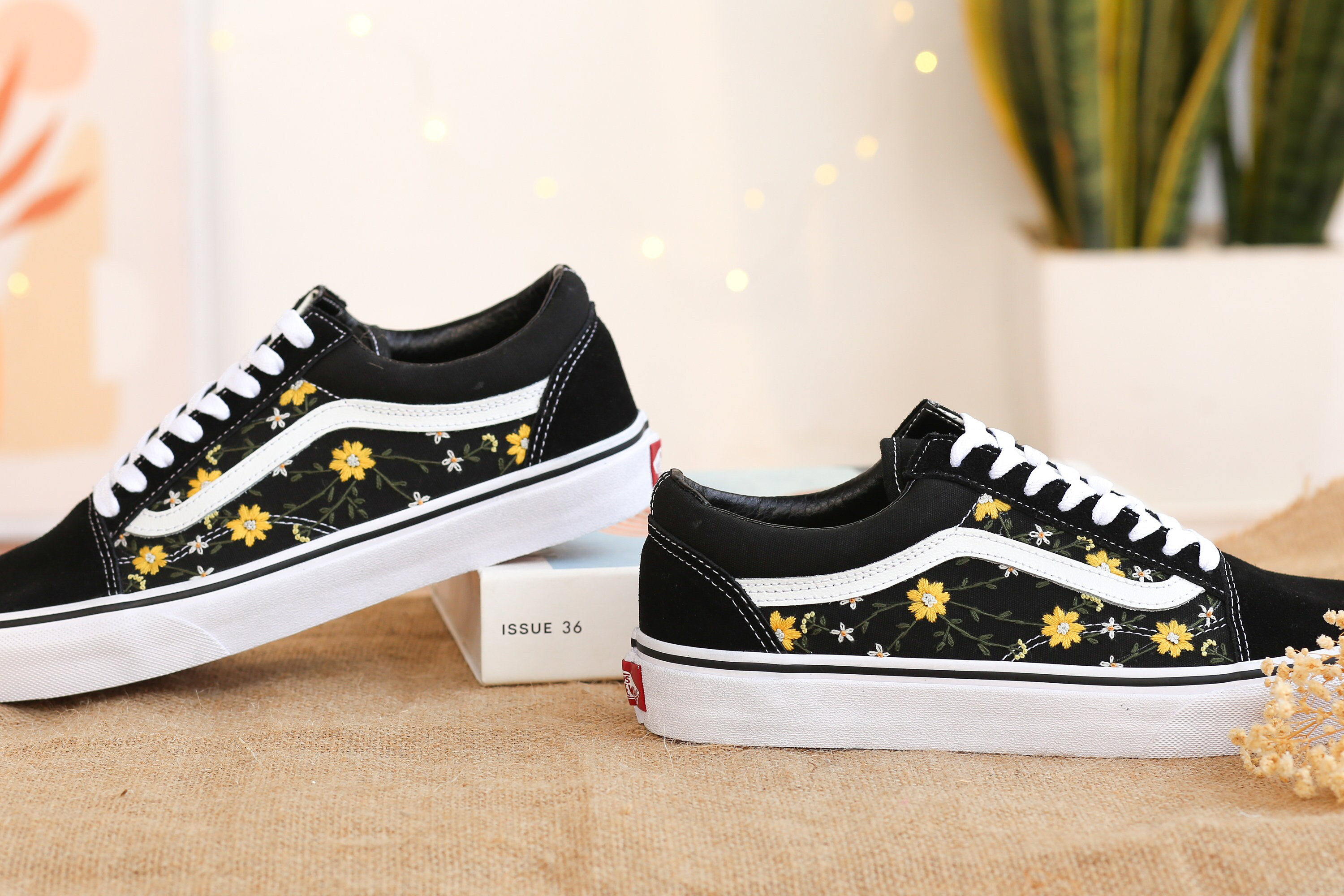 Custom Vans Yellow Flowers Embroidered Shoes Sunflower
