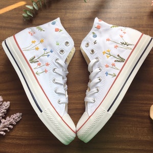 Embroidered Converse/Custom Converse High Tops Flower Embroidery/Flower Converse/Flower Girl Gift/Embroidered Flowers image 1