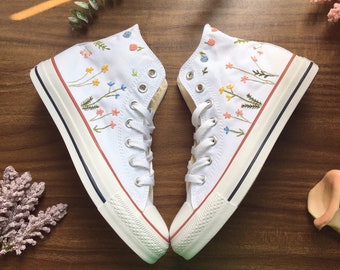 Embroidered Converse/Custom Converse High Tops Flower Embroidery/Flower Converse/Flower Girl Gift/Embroidered Flowers