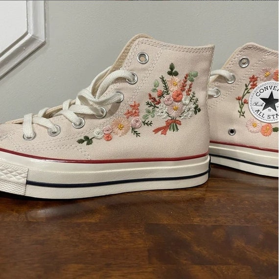 Wedding Converse Custom Flower Embroidery / Embroidered - Etsy