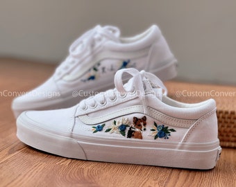 Custom Wedding Pet/Embroidered Sneakers/Custom Vans Name And Date/Embroidered Shoes/ Embroidered Vans Sweet Corgi And Rose/Best For Gift