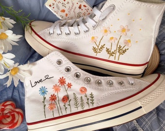 Converse Chuck Taylor 1970s Embroidered/ Converse Custom Sweet Flower Garden/ Embroidered Letters/Converse Colorful Flowers Valentine's Day