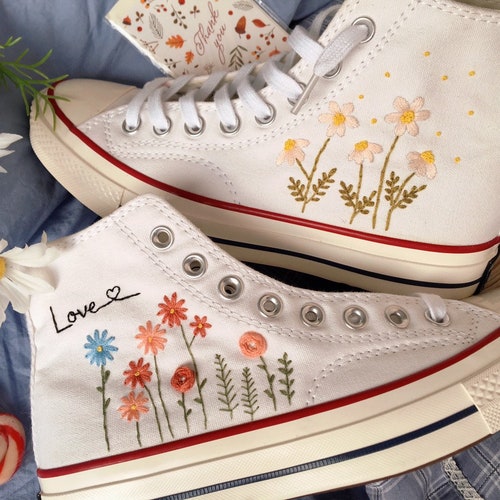 Embroidered Converse 1970s/ Converse Custom Flower Embroidery/ Etsy