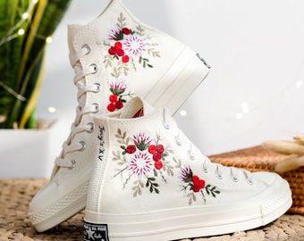 Custom Wedding Converse for Bride ,Bridal Flowers Embroidered Shoes, Flowers Embroidered Sneaker, Floral Embroidered Converse, Wedding Gifts