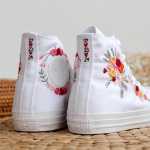 Wedding Sneaker For Bride, Wedding Flowers Embroidered Converse, Bridal Flowers Embroidered Shoes, Floral Embroidery, Fall Wedding Shoes