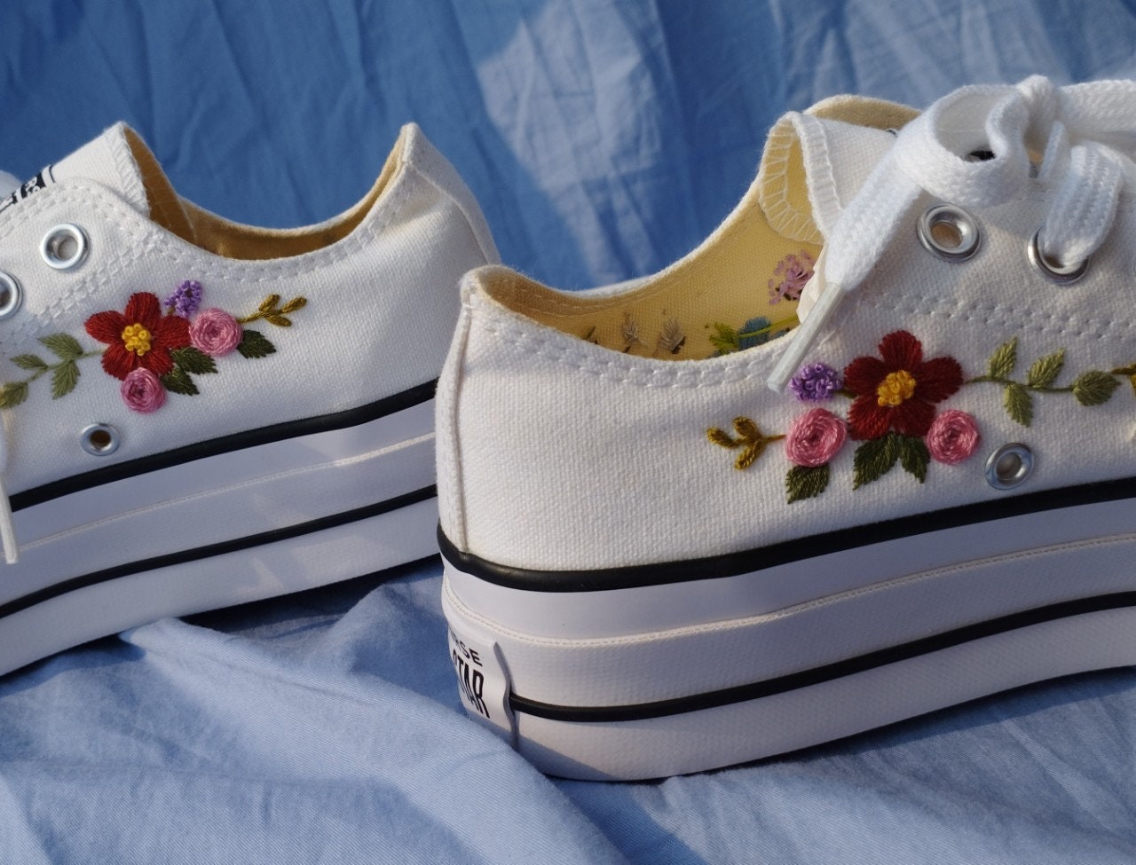 Custom Converse Platform Flower Embroidery/ Embroidered Low - Etsy