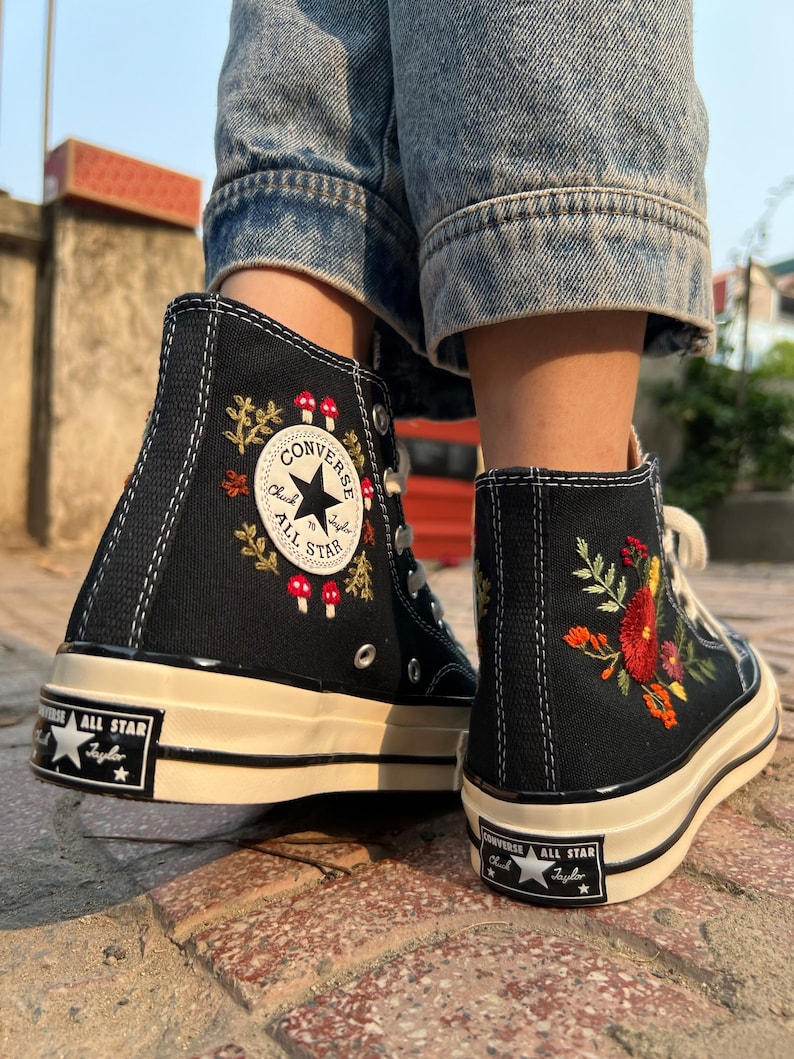 Embroidered Converse/bridal Converse/embroidered Sneakers Logo Mushroom ...
