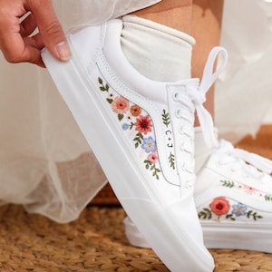 Custom Embroidered Vans, Wedding Vans Embroidery Floral, Bridal Flower Embroidered Shoes, Custom Name Embroidered Sneakers, Wedding Gifts