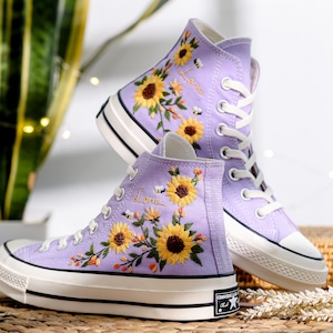 Sunflower Converse, Sunflower Embroidered Shoes, Custom Converse Embroidery Sunflower, Sunflower Wedding Embroidered Sneaker for Women