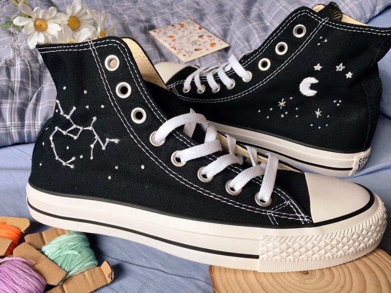 Embroidered converse/ Converse Custom Constellation Embroidery / Sagittarius Converse Shoes/ Custom Converse Embroidery Logo image 1