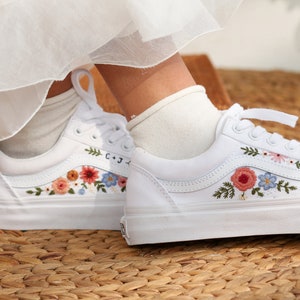 Custom Embroidered Vans, Wedding Vans Embroidery Floral, Bridal Flower Embroidered Shoes, Custom Name Embroidered Sneakers, Wedding Gifts