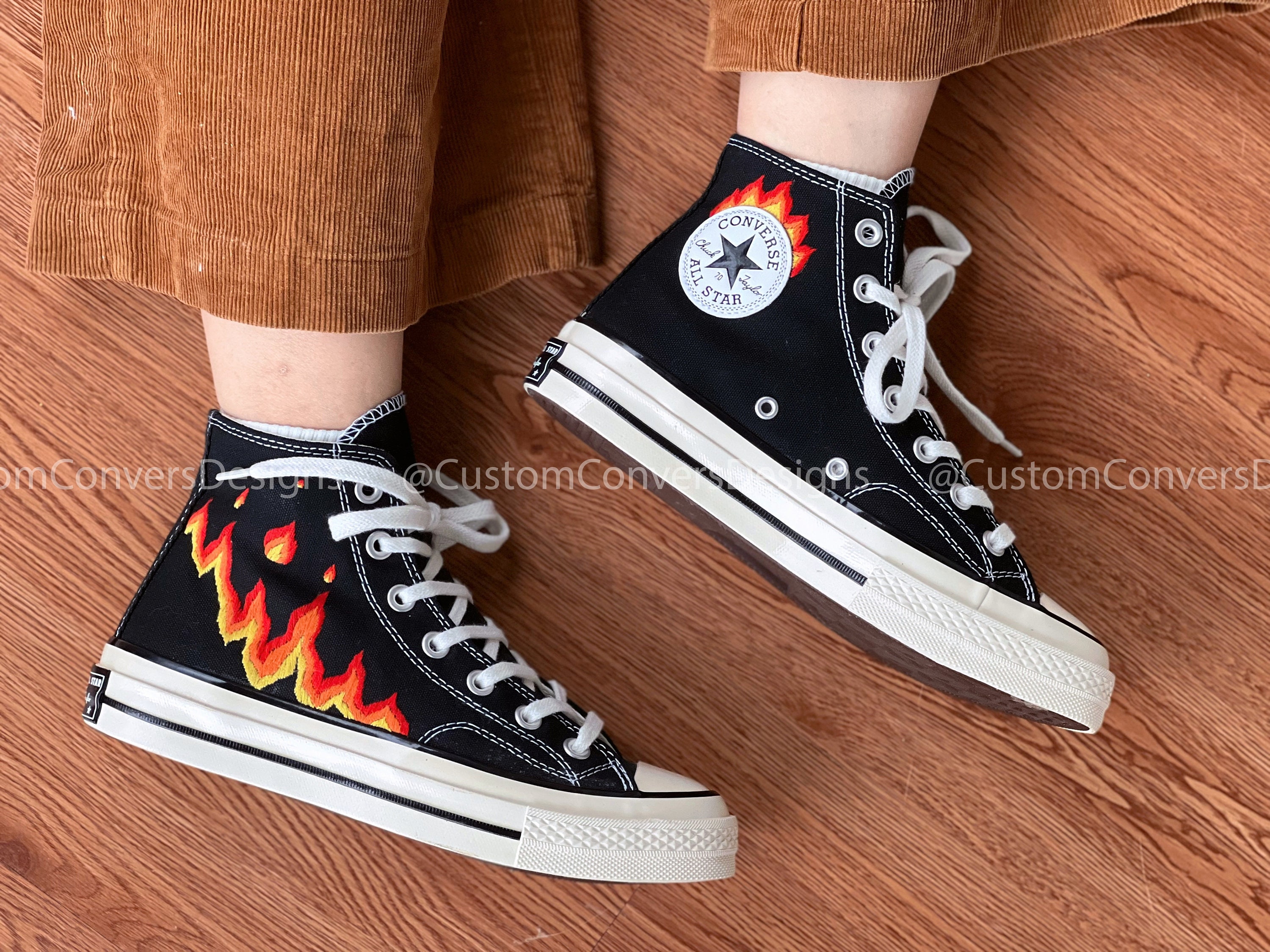 Black Converse With Hand-painted Flames, Rockabilly Retro Style Chuck  Taylors, 50s Swing Dance Shoes for Men or Women 