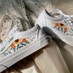 Custom Vans Sunflower/Wedding Vans/Personalized Vans/Embroidered Vans Colorful Flower Garden/Custom Sunflower/Sunflower Gifts/Gifts