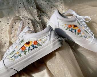 Custom Vans Sunflower/Wedding Vans/Personalized Vans/Embroidered Vans Colorful Flower Garden/Custom Sunflower/Sunflower Gifts/Gifts