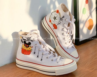 Haftowane Converse/Kwiatowe Converse/Halloween Converse/Haftowane trampki Kosz Dyni i Słoneczników/Converse Słonecznik/Prezenty