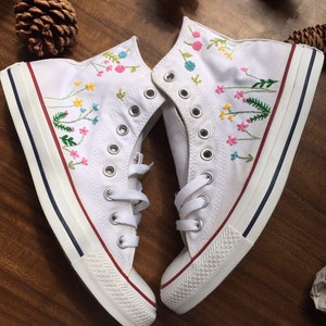 Embroidered Converse/Custom Converse High Tops Flower Embroidery/Flower Converse/Flower Girl Gift/Embroidered Flowers image 3