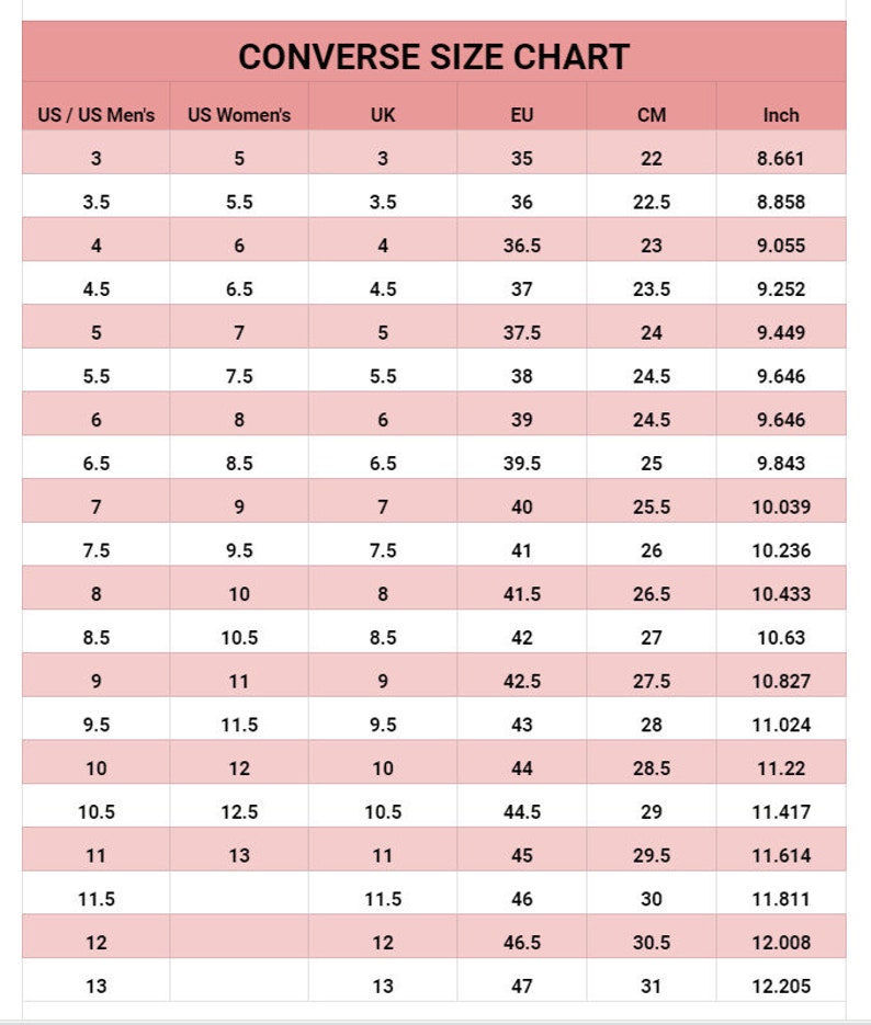 size chart converse