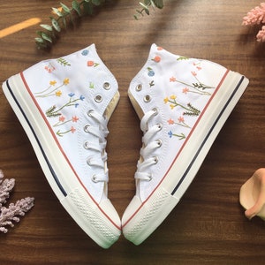 Embroidered Converse/Custom Converse High Tops Flower Embroidery/Flower Converse/Flower Girl Gift/Embroidered Flowers image 2