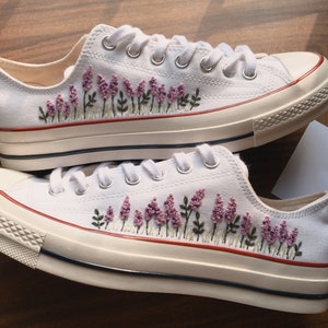 Embroidered Converse/Custom Lavender/Custom LOW Flower Embroidery/ Embroidered Flower/Gift For Her