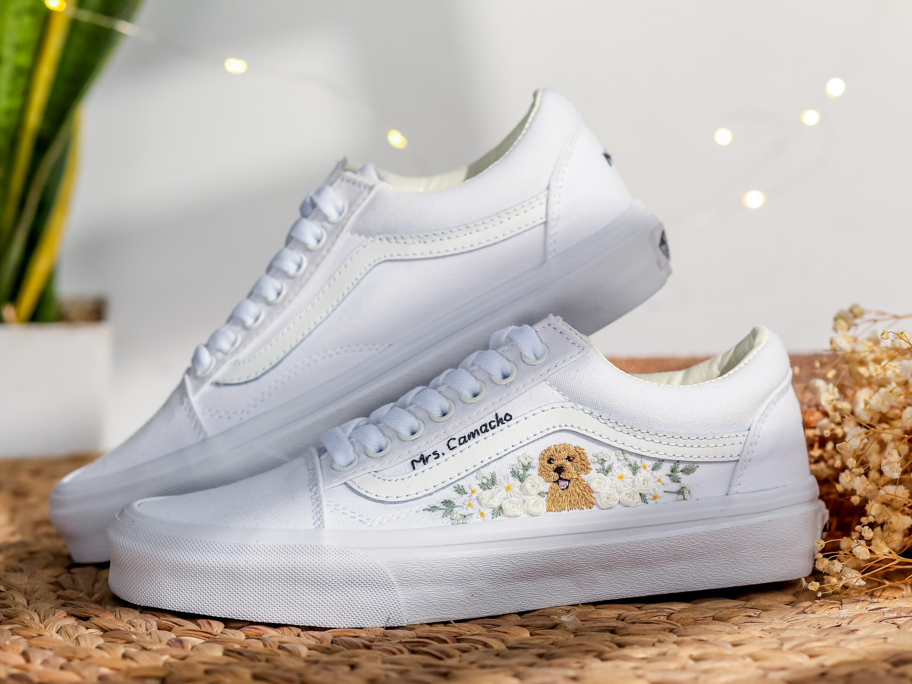 Custom Pet Embroidered Wedding Vans, White Rose Flower Shoes - Etsy
