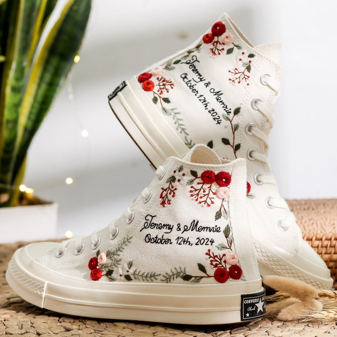 Wedding Sneaker for Bride, Name Bride and Groom Embroidered Converse ...