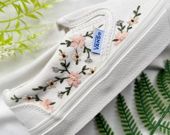 Wedding Shoes/Bridal Shoes/Custom Vans Shoes/ Embroidered Shoes Pink Flower/ Embroidered Vans Sweet Light Pink Flower Garden