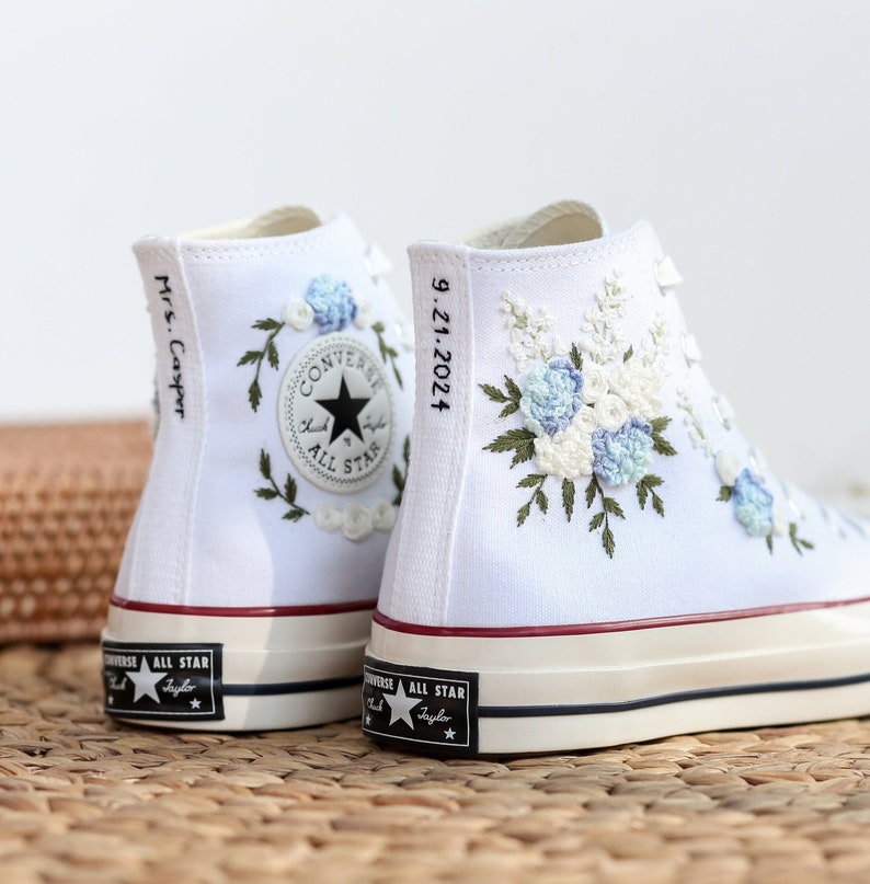 Custom Wedding Converse Embroidered Flowers ,Wedding Flowers Embroidered Shoes, Bridal Flowers Embroidered Sneaker, Custom Sneaker With Name