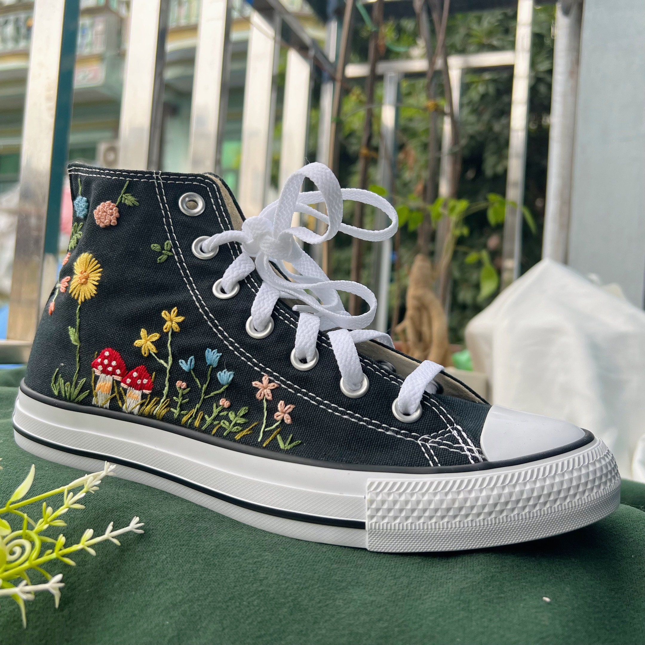 Mushroom Converse/converse High Tops Flower Embroidery and - Etsy