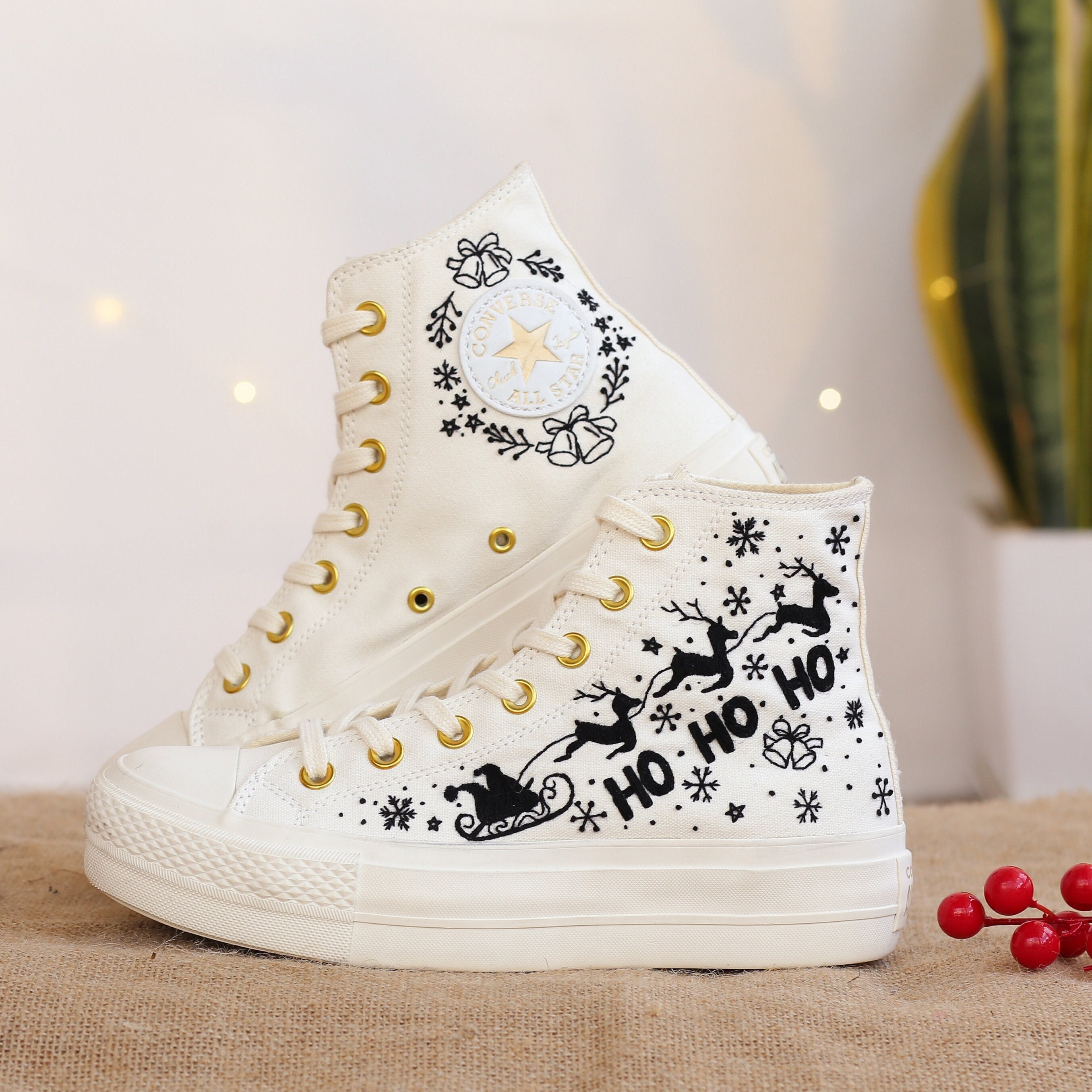 Converse Platform Embroidered With Herd of Reindeer and Santa