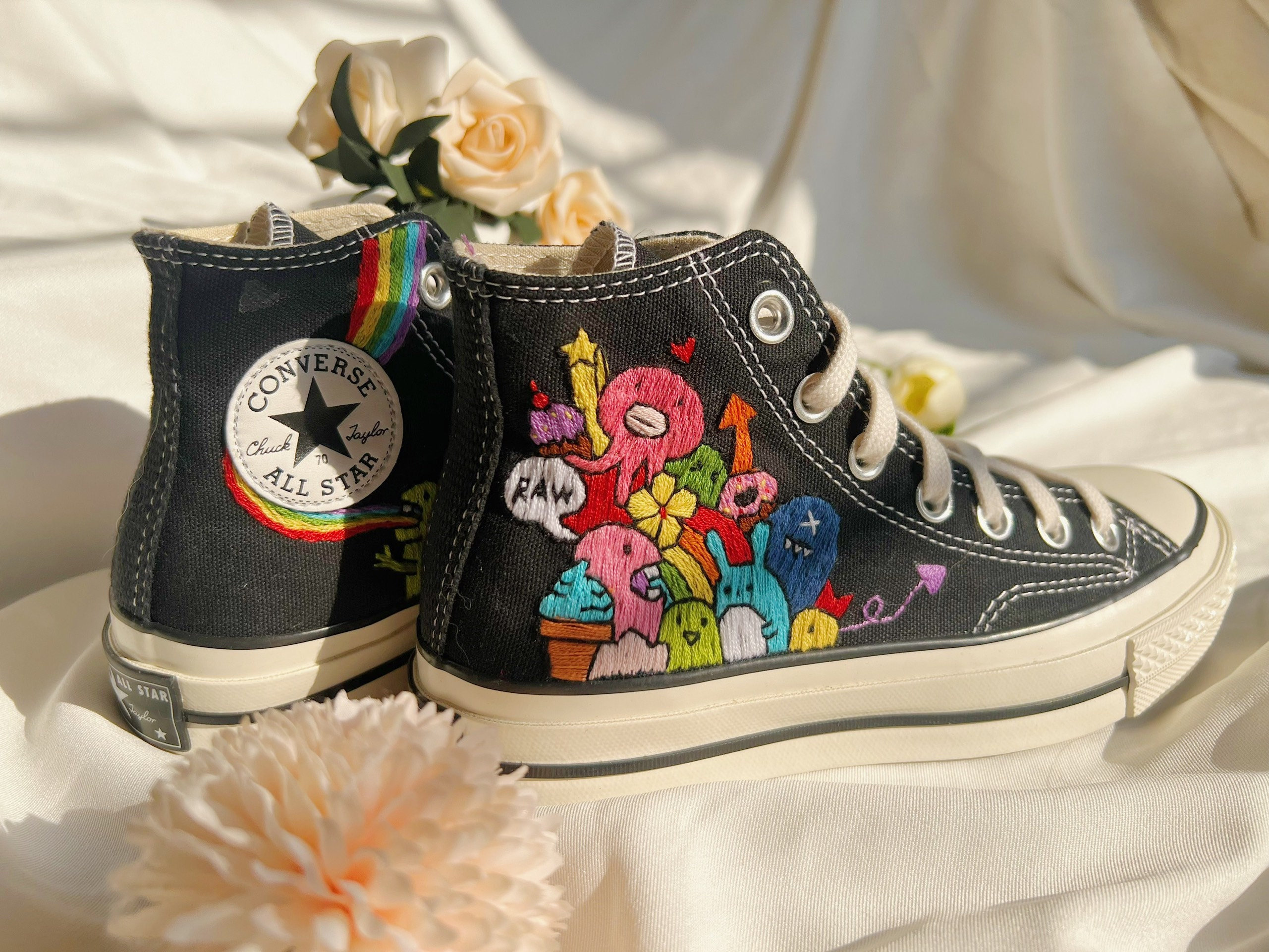 Converse High Tops/embroidered Converse/dinosaur Etsy Finland