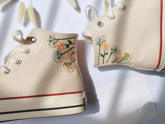 Embroidered Converse/converse High Tops Converse Floral Embroidered Converse/converse High Tops Converse Floral