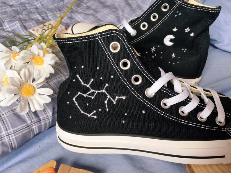 Embroidered converse/ Converse Custom Constellation Embroidery / Sagittarius Converse Shoes/ Custom Converse Embroidery Logo image 3