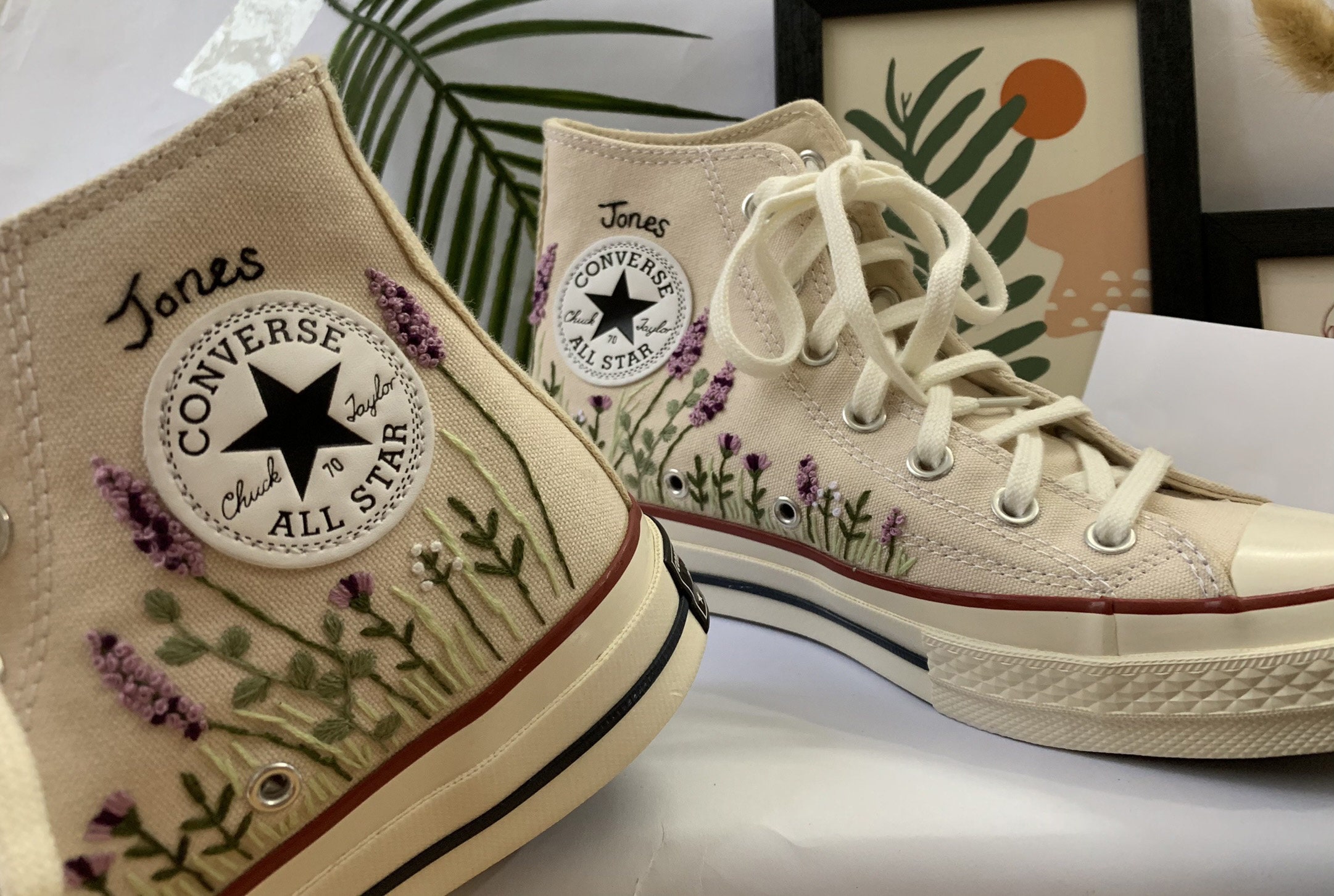 Embroidered Converse/flower Converse/converse Custom Lavender ...
